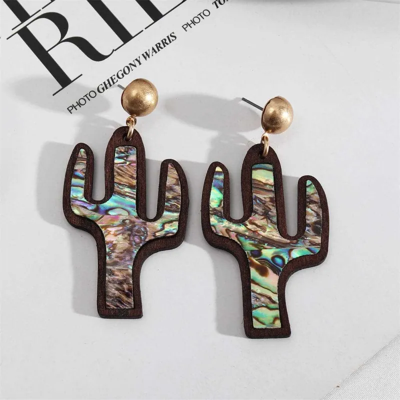 Abalone Shell & Wood Cactus Drop Earrings made by Zulily
