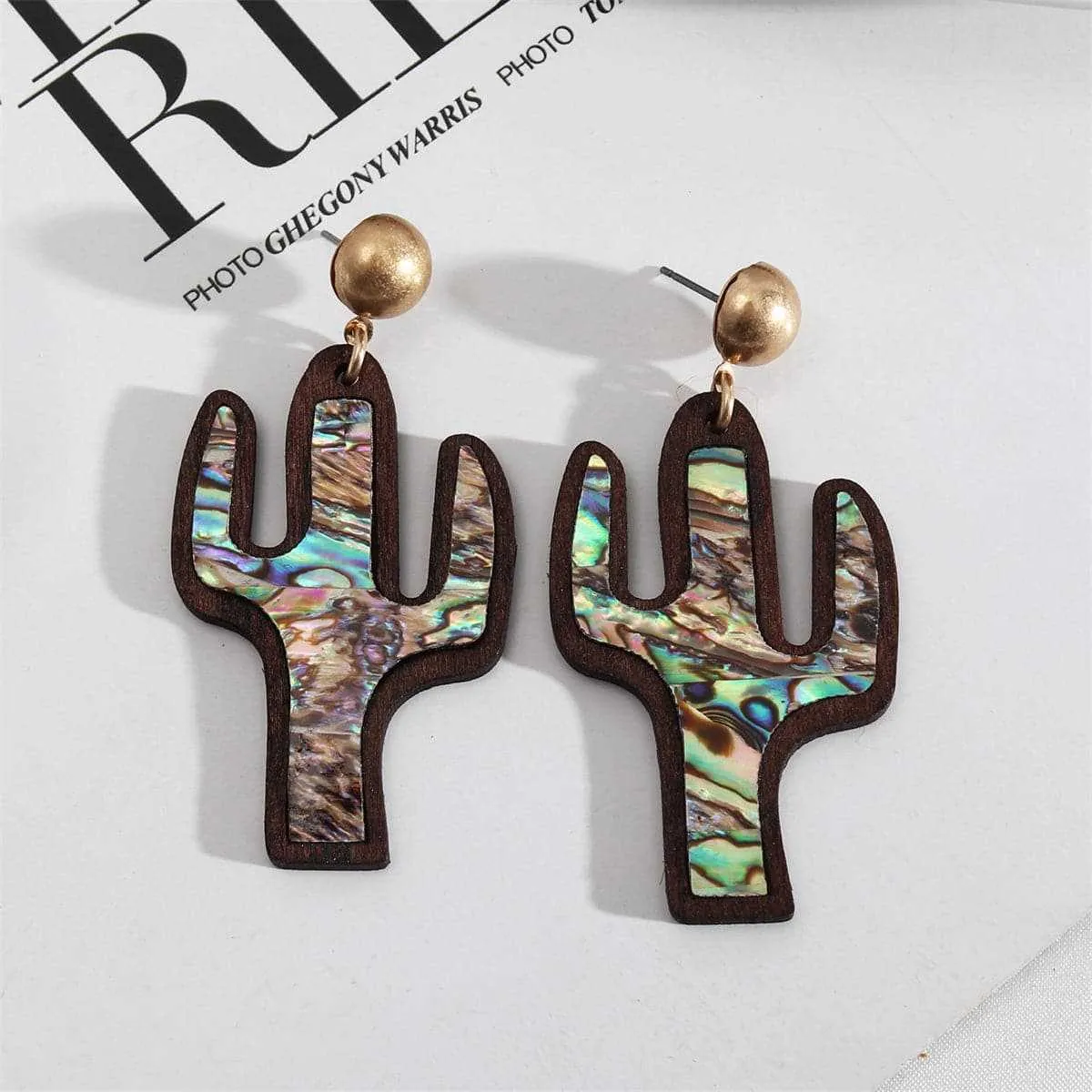 Abalone Shell & Wood Cactus Drop Earrings sold by Zulily