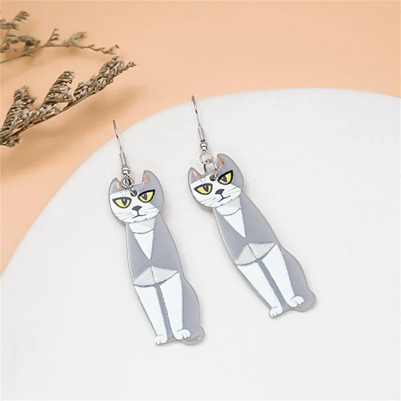 Acrylic & Silvertone Cat Drop Earrings made by Zulily