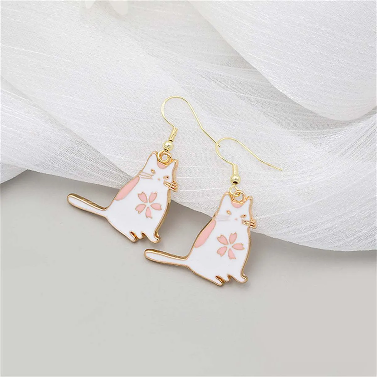 White Enamel & Goldtone Kitty Drop Earrings sold by Zulily product image thumbnail 2