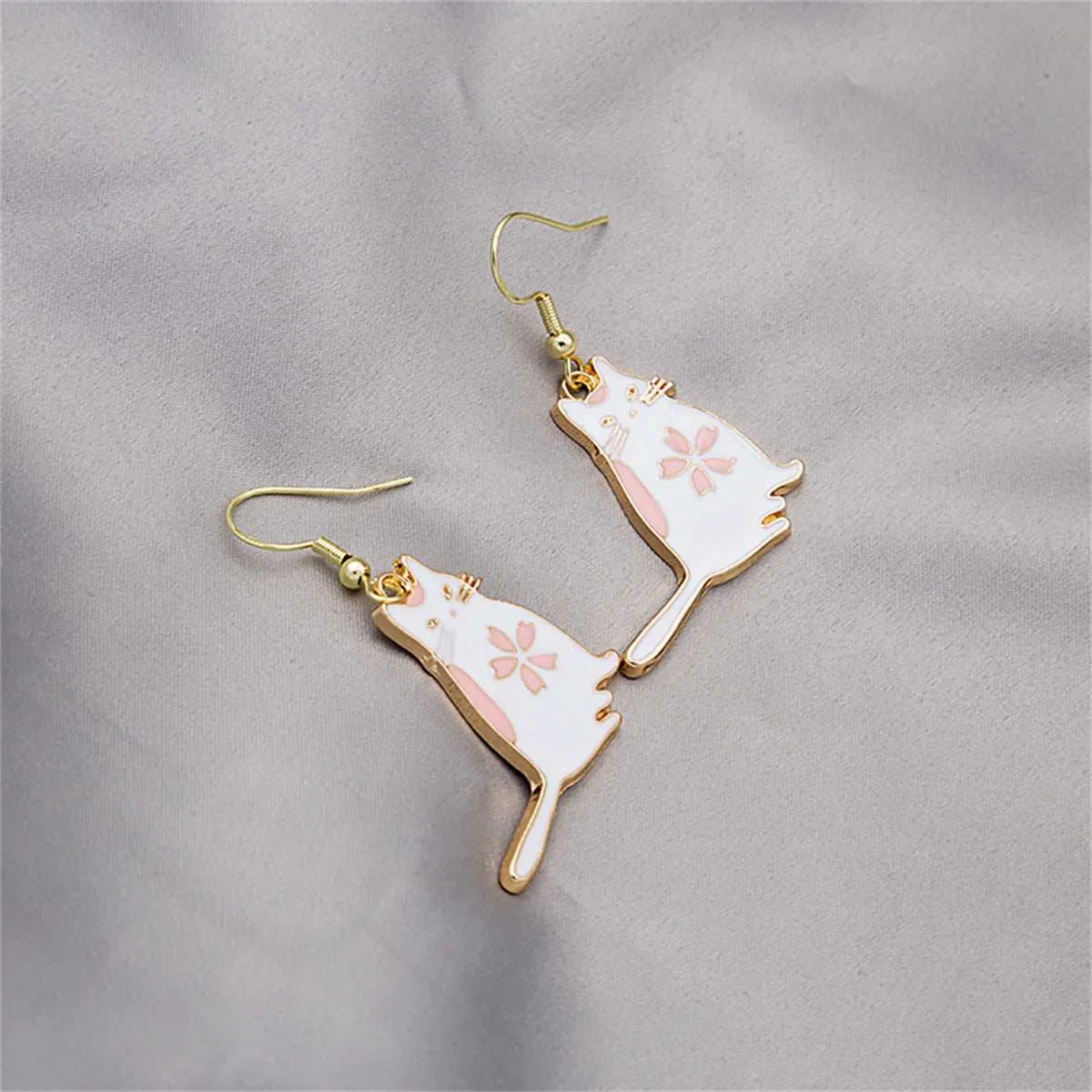White Enamel & Goldtone Kitty Drop Earrings sold by Zulily product image thumbnail 3