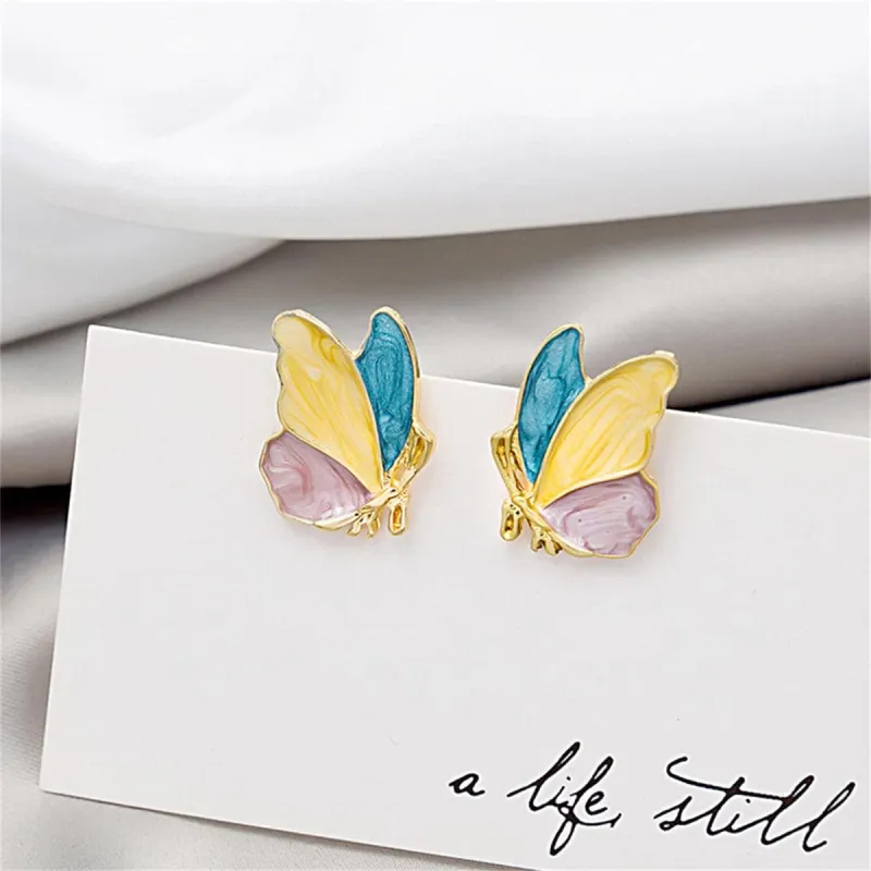 Teal & Yellow Enamel Butterfly Stud Earrings made by Zulily