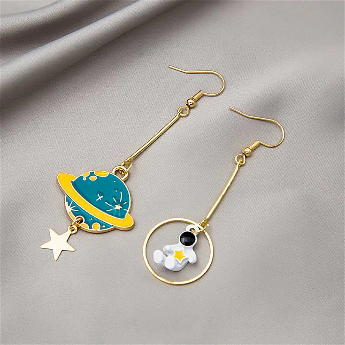 Teal Enamel & Goldtone Planet Astronaut Drop Earrings sold by Zulily product image thumbnail 3