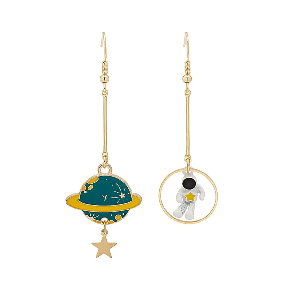 Teal Enamel & Goldtone Planet Astronaut Drop Earrings sold by Zulily