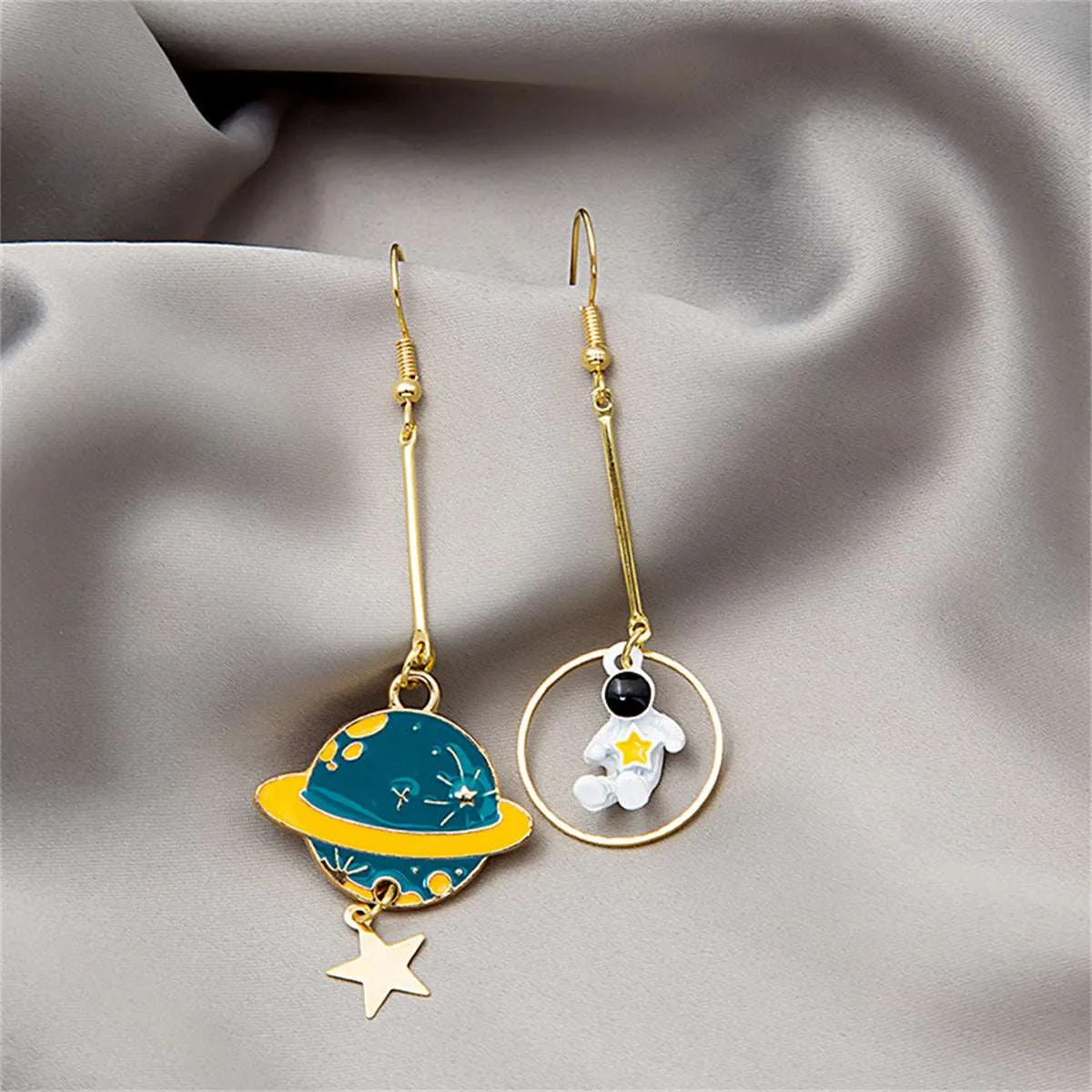 Teal Enamel & Goldtone Planet Astronaut Drop Earrings sold by Zulily product image thumbnail 2
