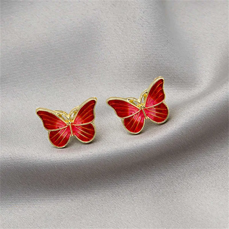 Red Enamel & Goldtone Butterfly Stud Earrings made by Zulily