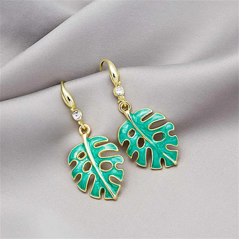 Green Enamel & Cubic Zirconia Openwork Palm Leaf Drop Earrings made by Zulily