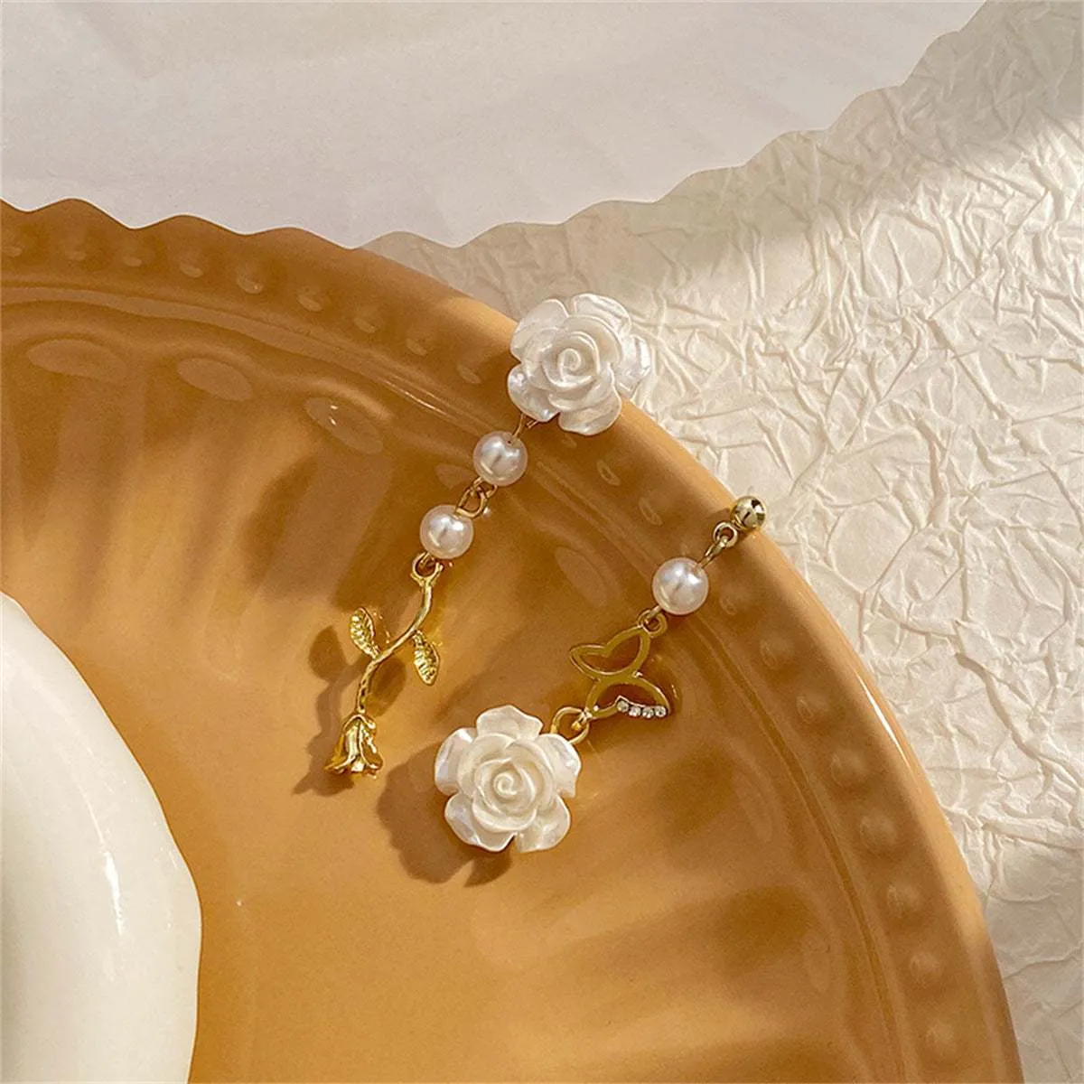 Pearl & Resin Goldtone Rose Butterfly Drop Earrings sold by Zulily product image thumbnail 2