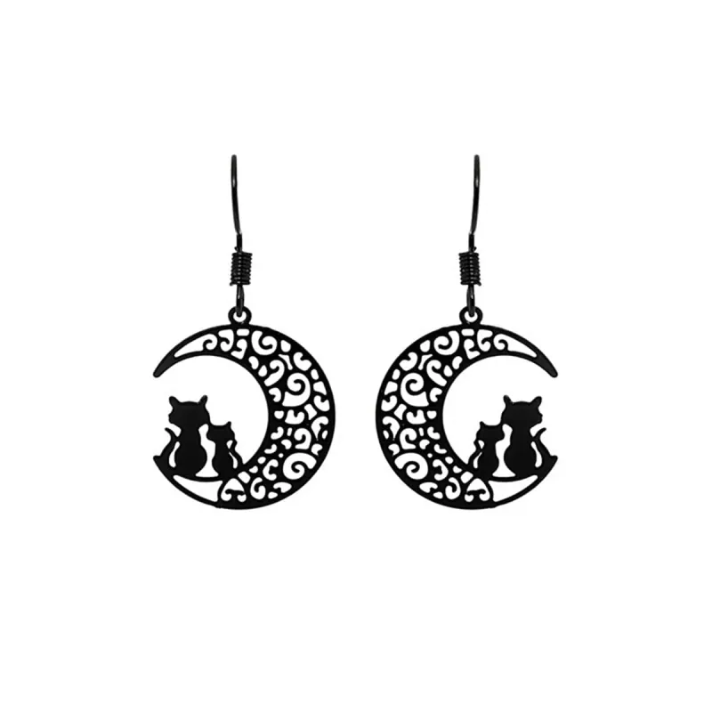 Black Moon & Cat Drop Earrings made by Zulily
