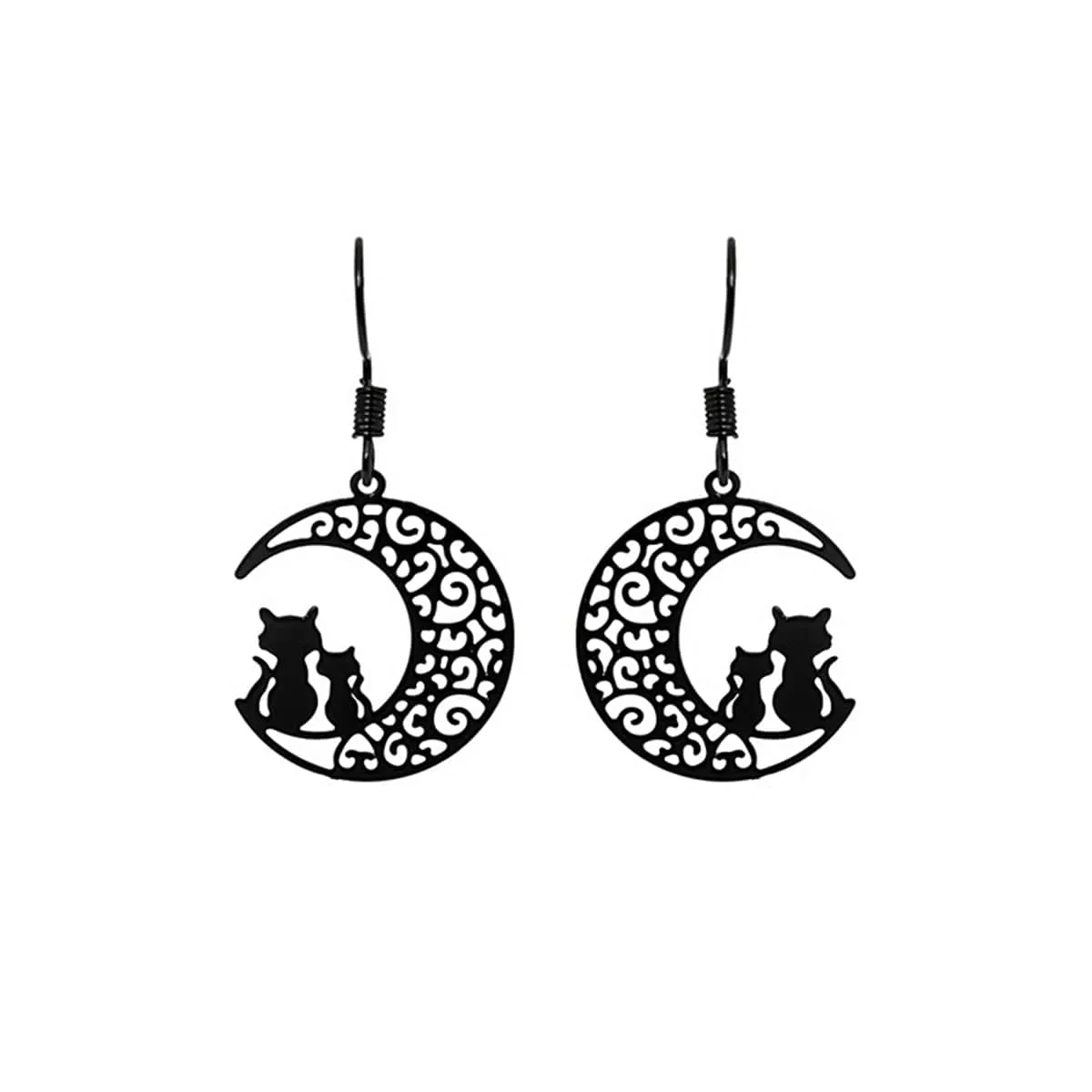 Black Moon & Cat Drop Earrings sold by Zulily