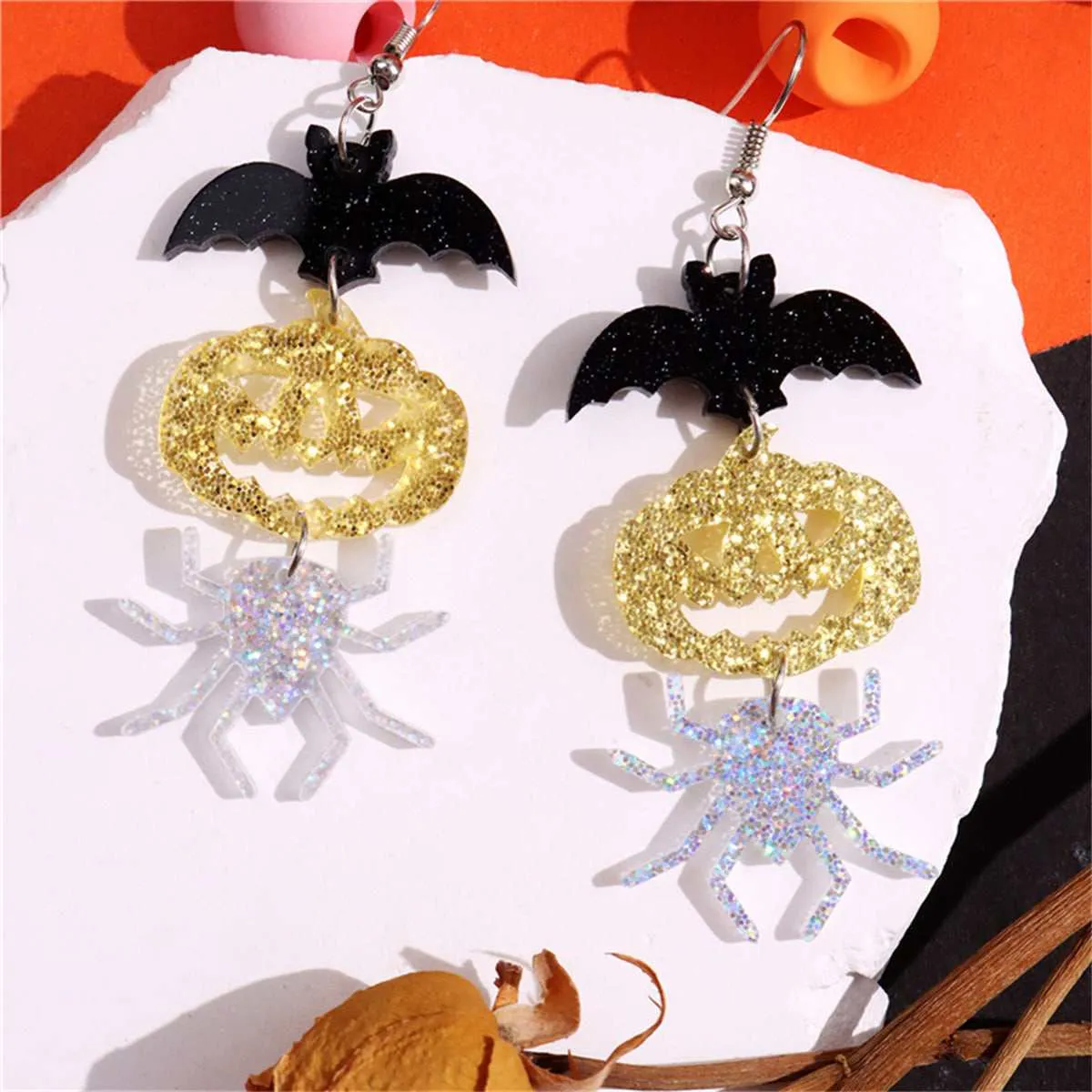 Orange & Silvertone Spooky Friends Drop Earrings sold by Zulily product image thumbnail 3
