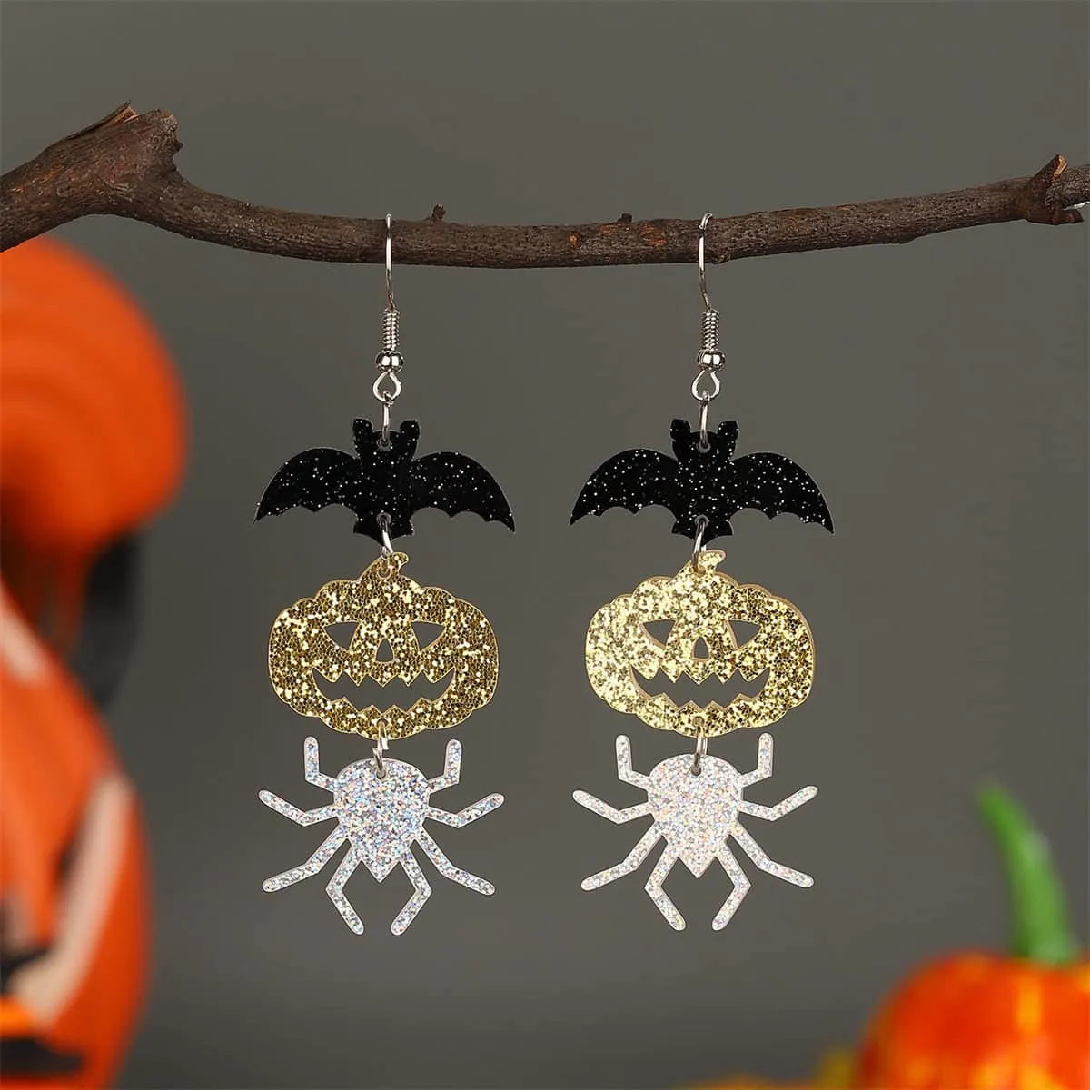 Orange & Silvertone Spooky Friends Drop Earrings sold by Zulily product image thumbnail 2