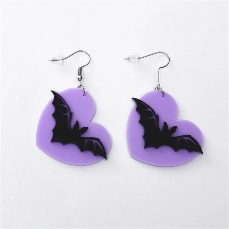 Purple & Silvertone Bat Drop Earrings made by Zulily