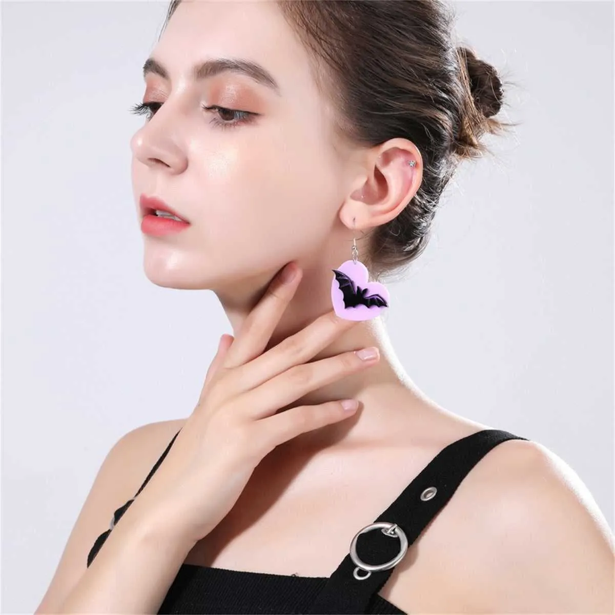 Purple & Silvertone Bat Drop Earrings sold by Zulily product image thumbnail 3