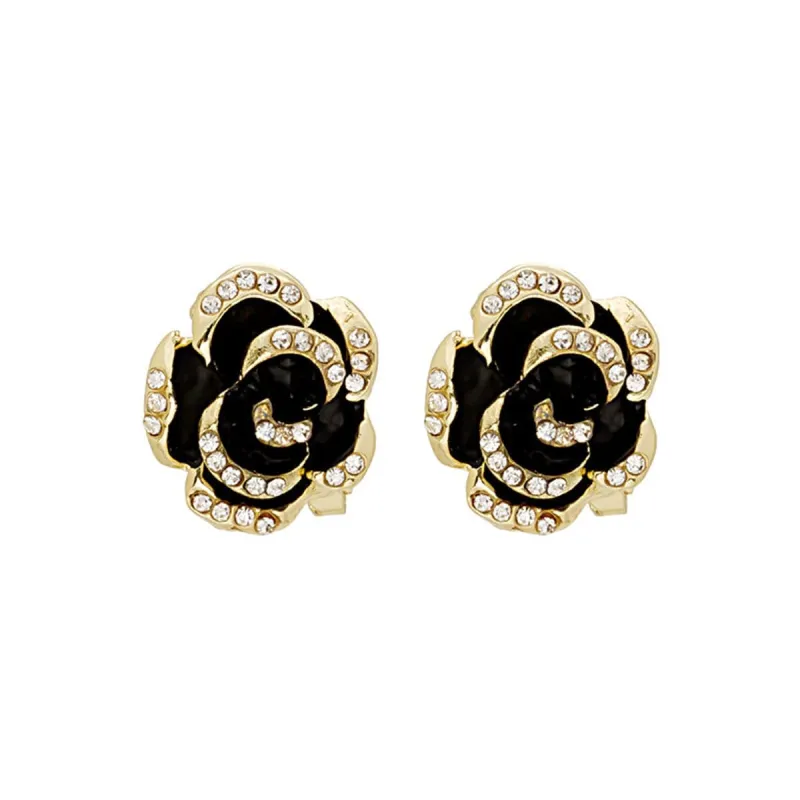 Cubic Zirconia & Black Enamel Stud Earrings made by Zulily