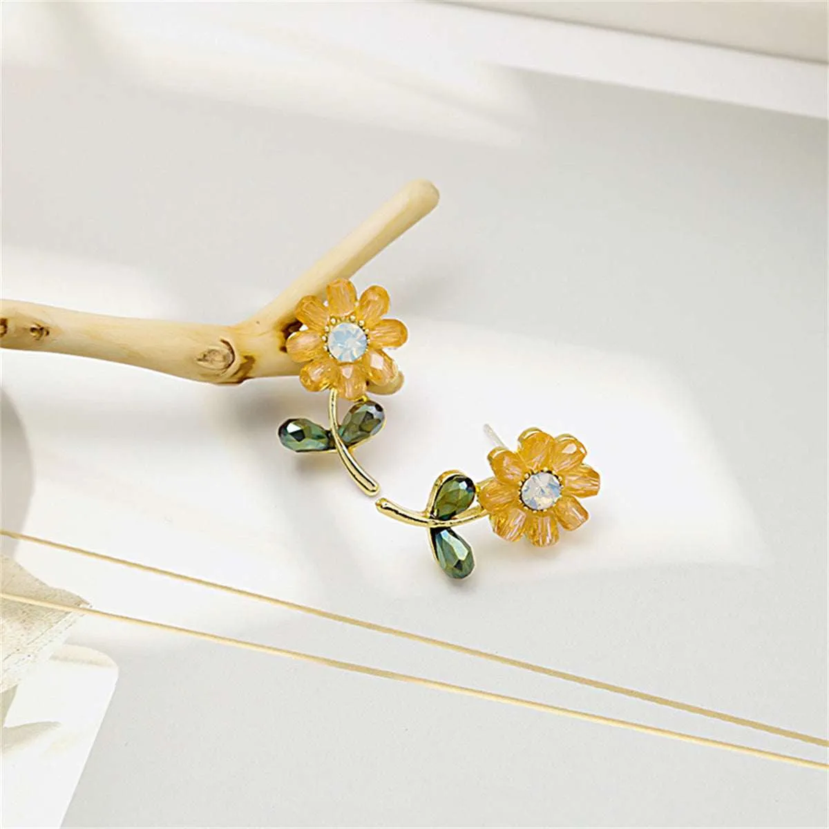 Cubic Zirconia & Acrylic Goldtone Flower Stud Earrings sold by Zulily product image thumbnail 3