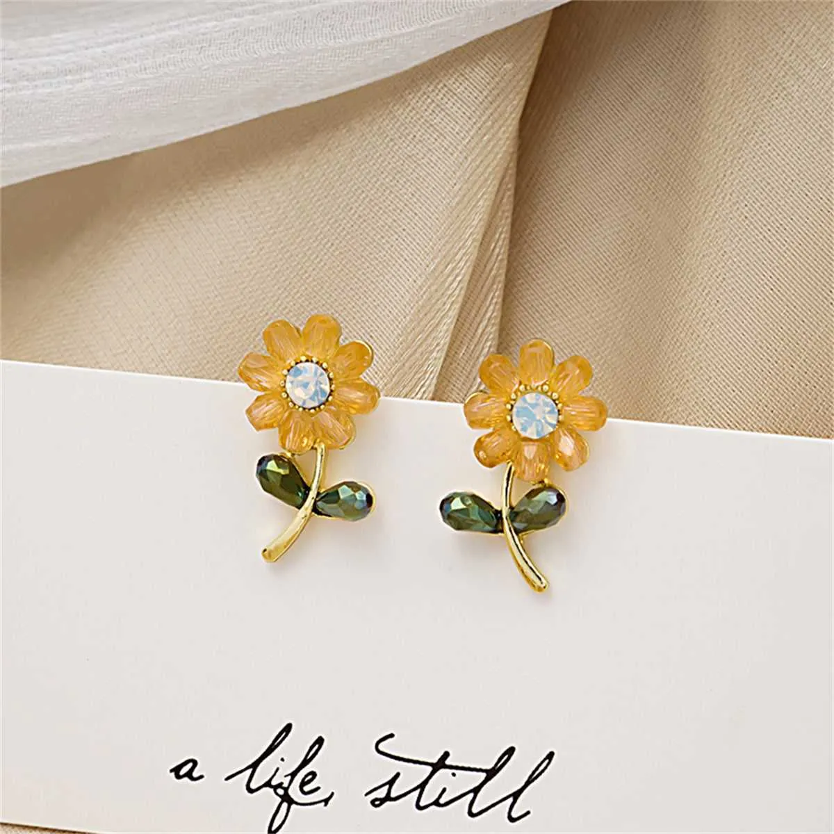 Cubic Zirconia & Acrylic Goldtone Flower Stud Earrings sold by Zulily product image thumbnail 2