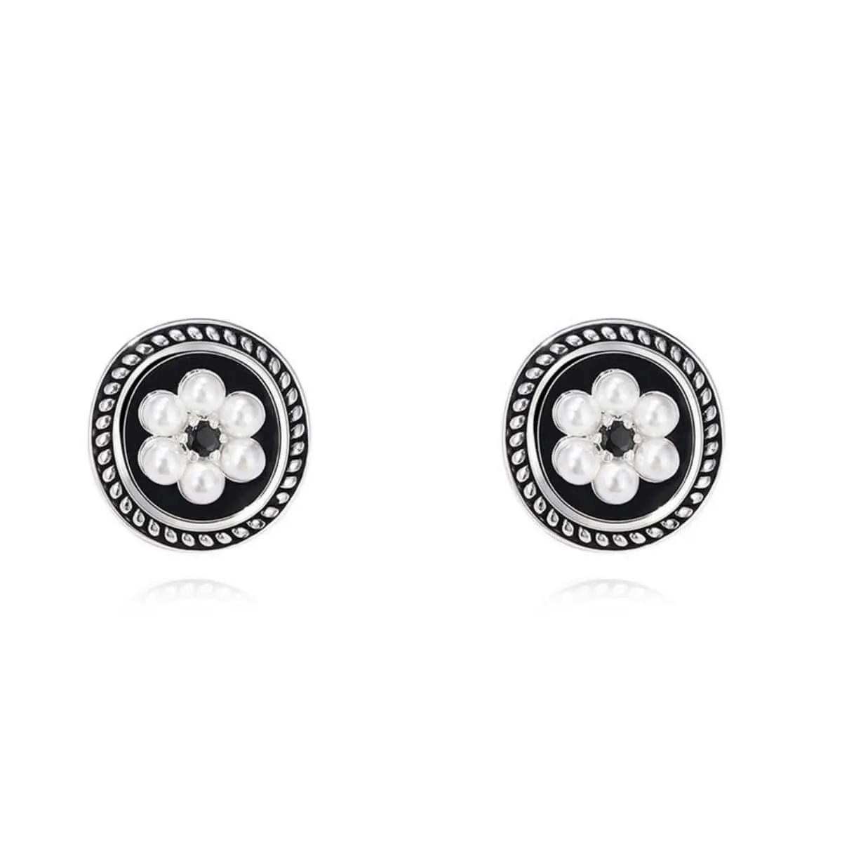 Cubic Zirconia & Pearl Enamel Silvertone Flower Stud Earrings sold by Zulily product image thumbnail 3