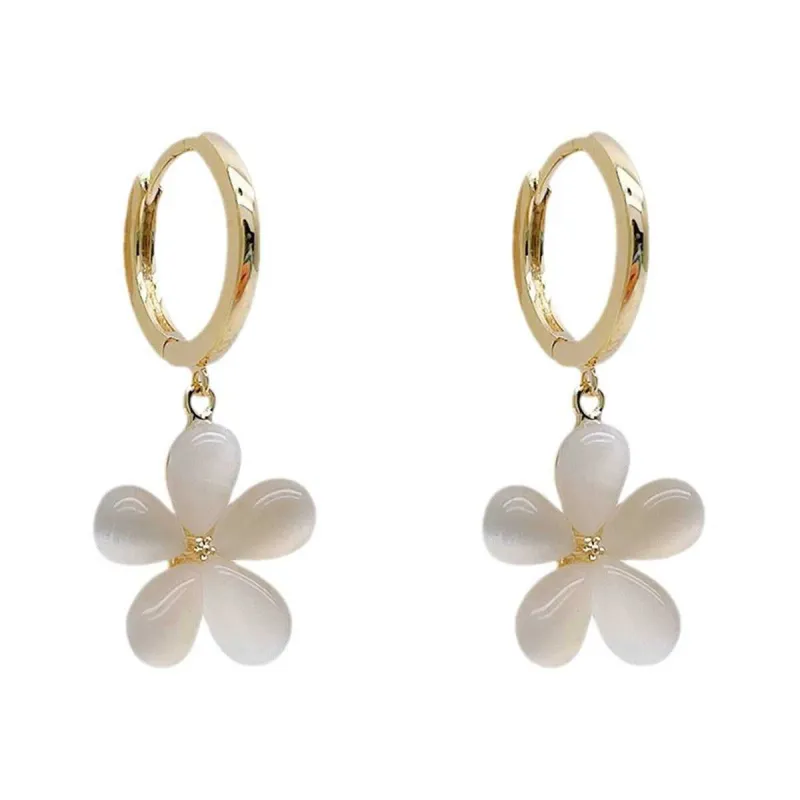 Cat's Eye & Goldtone Flower Huggie Earrings made by Zulily