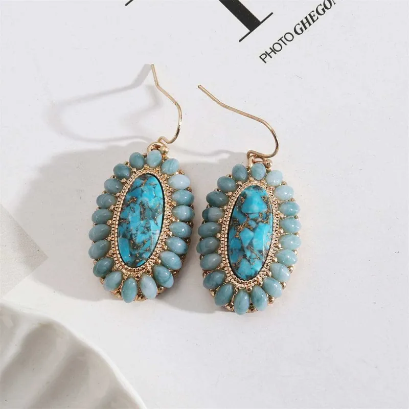 Blue Resin & Turquoise Goldtone Oval Drop Earrings made by Zulily