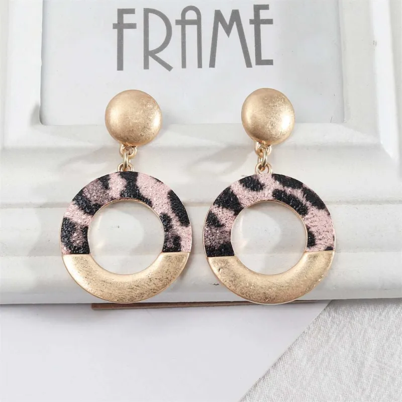 Pink Polyurethane & Goldtone Leopard-Print Circle Drop Earrings made by Zulily
