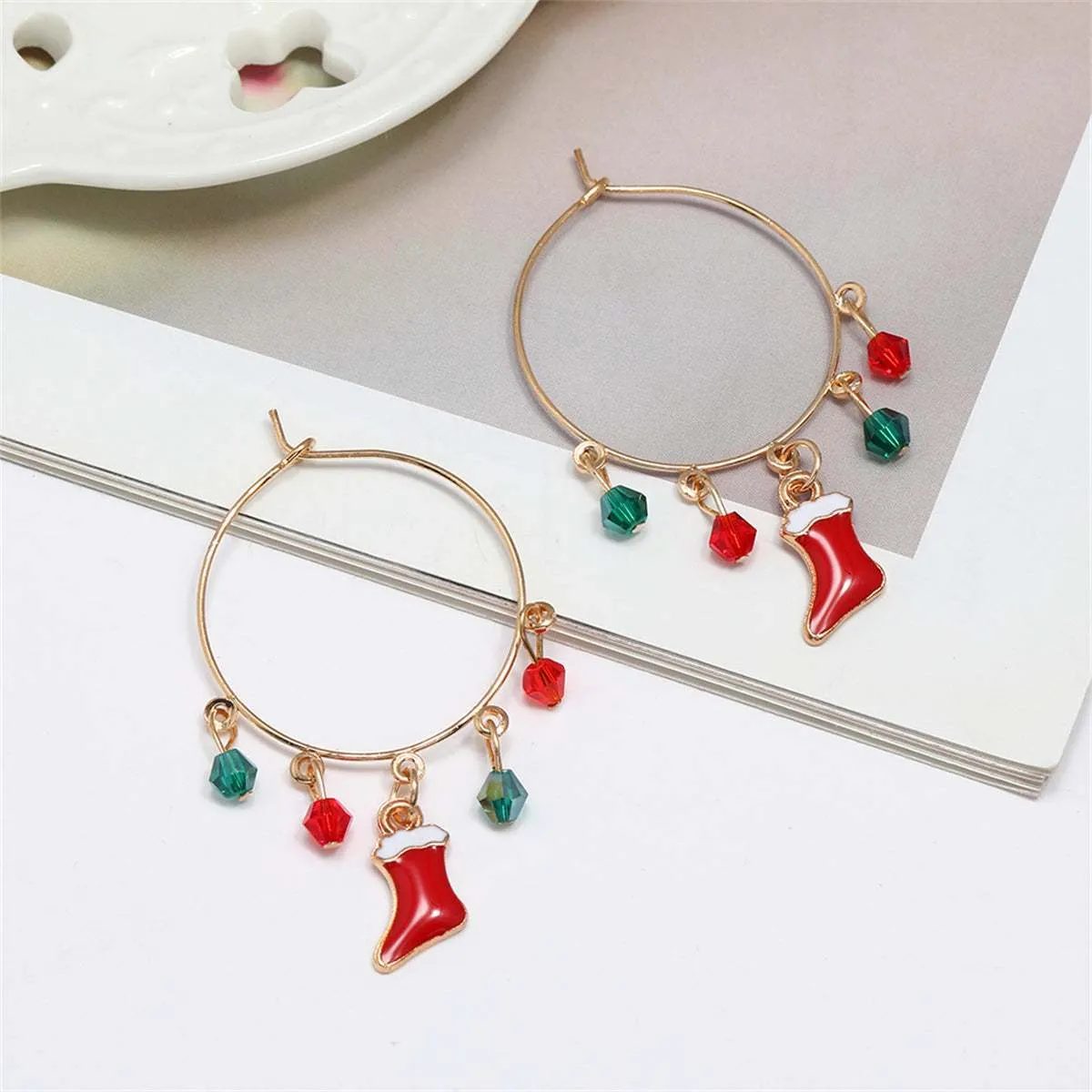 Red Acrylic & Enamel Goldtone Boot Hoop Earring sold by Zulily product image thumbnail 2