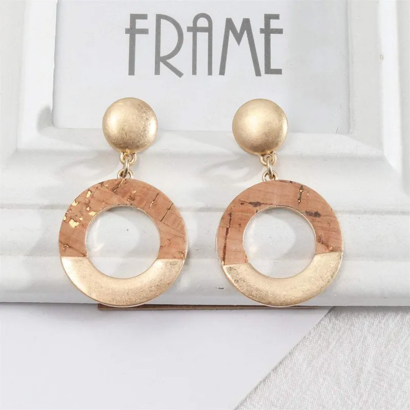 Wood & Goldtone Patchwork Circle Drop Earrings made by Zulily