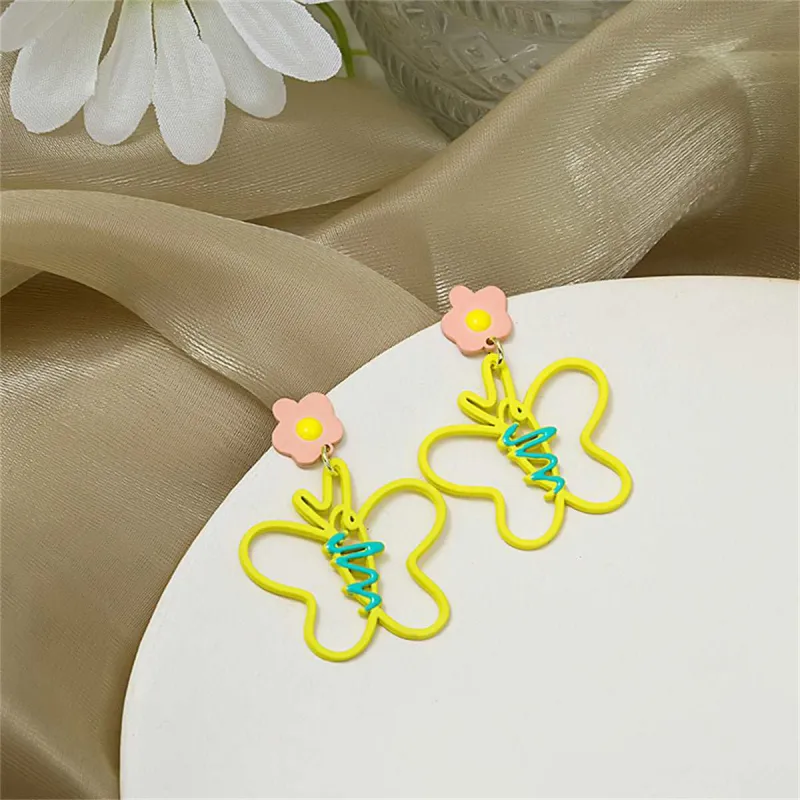 Yellow Enamel & Goldtone Flower Butterfly Drop Earrings made by Zulily