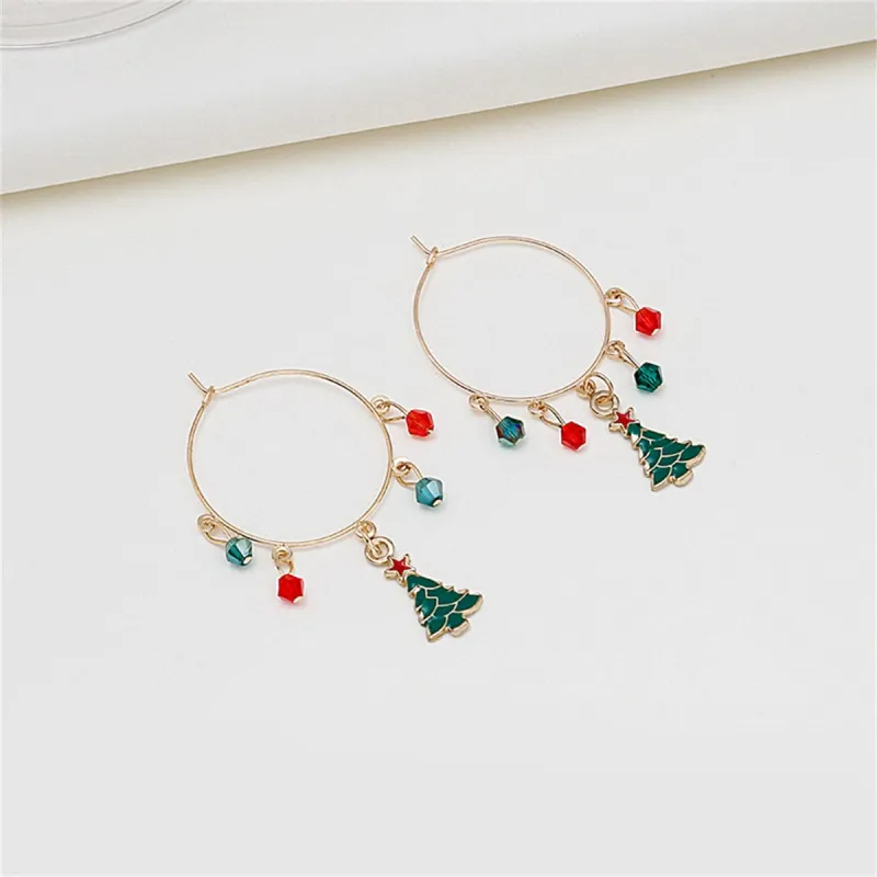 Red Acrylic & Enamel Goldtone Christmas Tree Huggie Earrings made by Zulily