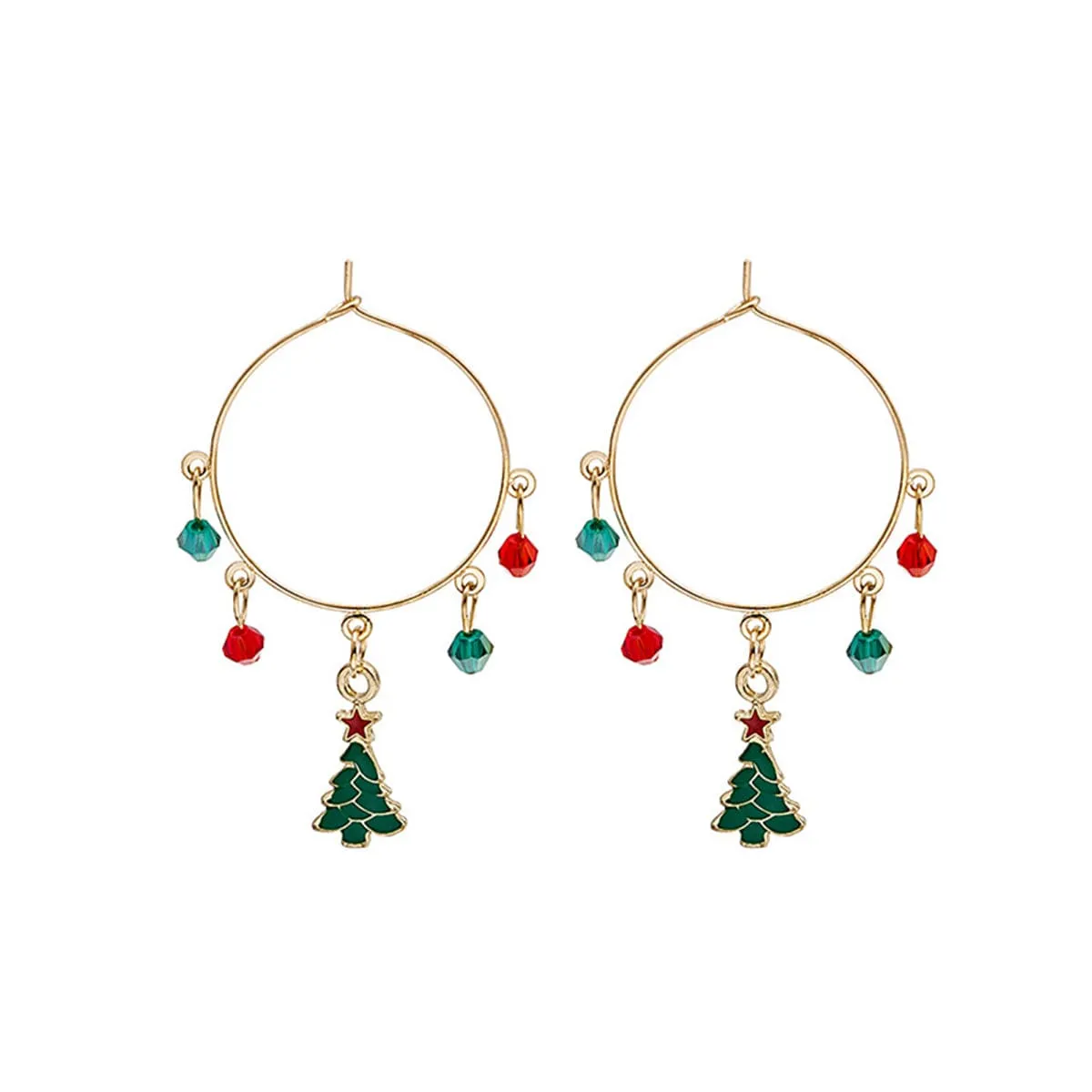 Red Acrylic & Enamel Goldtone Christmas Tree Huggie Earrings sold by Zulily product image thumbnail 2