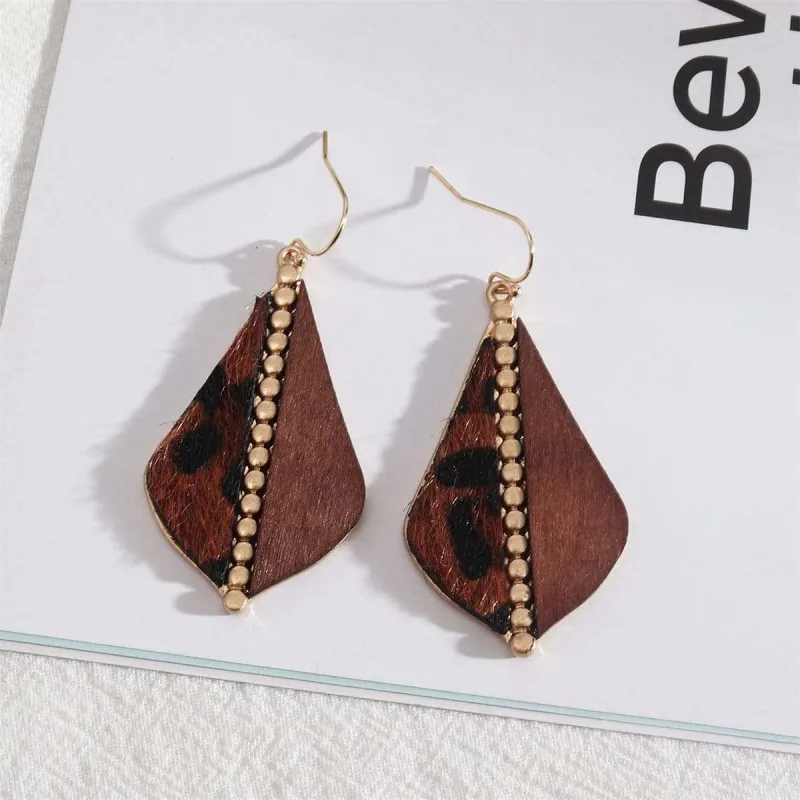 Dark Coffee Wood & Polyurethane Goldtone Leopard-Print Drop Earrings made by Zulily
