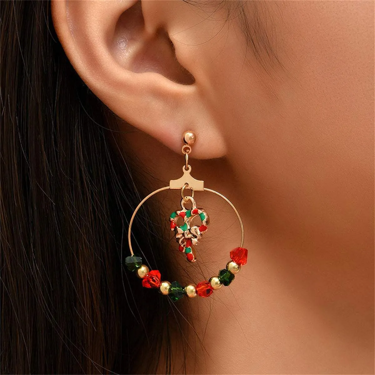 Red Enamel & Acrylic Goldtone Candy Cane Drop Earrings sold by Zulily product image thumbnail 3