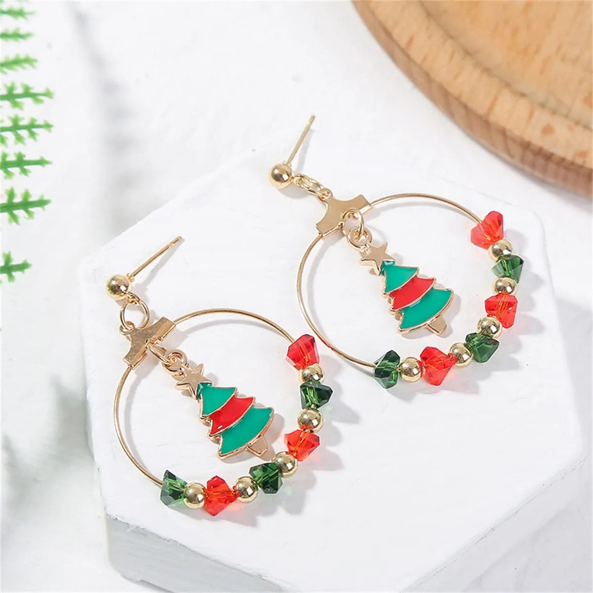 Red Enamel & Acrylic Goldtone Christmas Tree Drop Earrings sold by Zulily product image thumbnail 2
