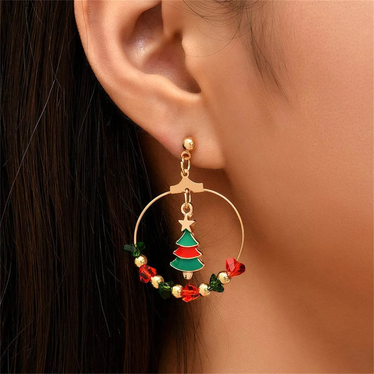 Red Enamel & Acrylic Goldtone Christmas Tree Drop Earrings sold by Zulily product image thumbnail 3