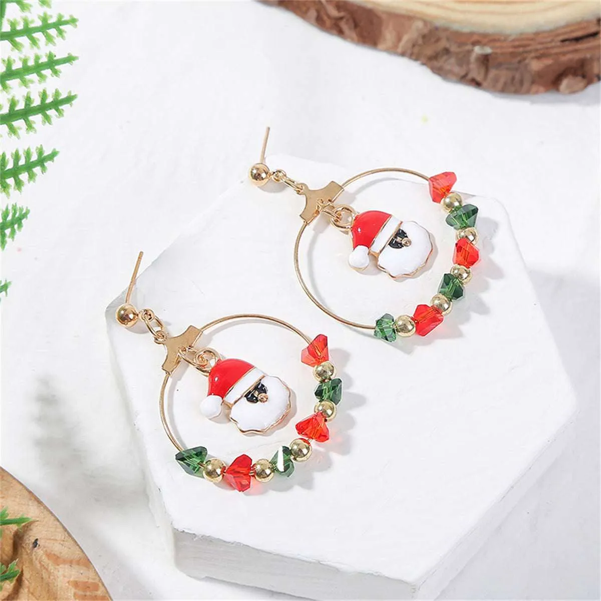 Red Enamel & Acrylic Goldtone Santa Drop Earrings sold by Zulily product image thumbnail 2