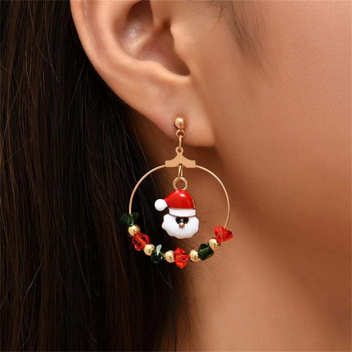 Red Enamel & Acrylic Goldtone Santa Drop Earrings sold by Zulily product image thumbnail 3