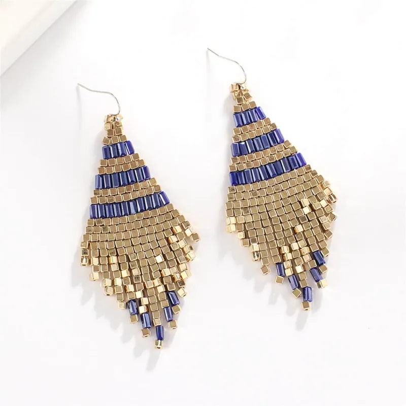 Blue & Goldtone Rhombus Tassel Drop Earrings made by Zulily