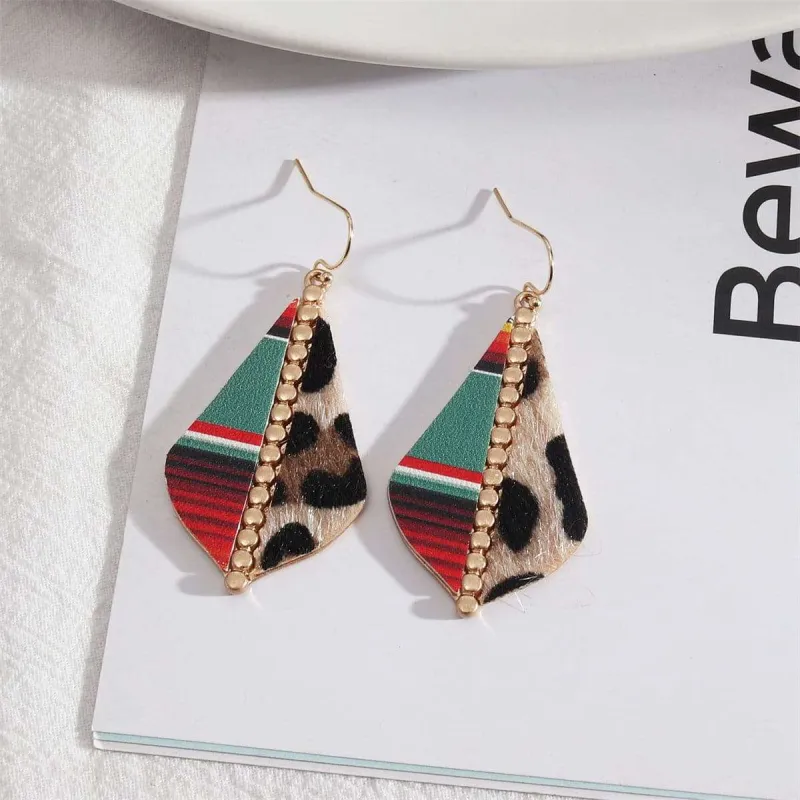 Red Polyurethane & Goldtone Leopard-Print Patchwork Drop Earrings made by Zulily