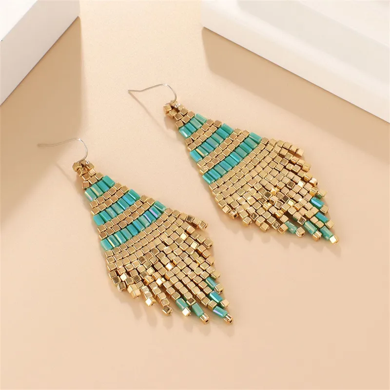 Green & Goldtone Rhombus Tassel Drop Earrings made by Zulily