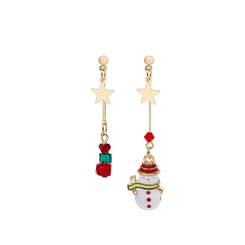 Red Enamel & Goldtone Star & Snowman Mismatched Drop Earrings made by Zulily