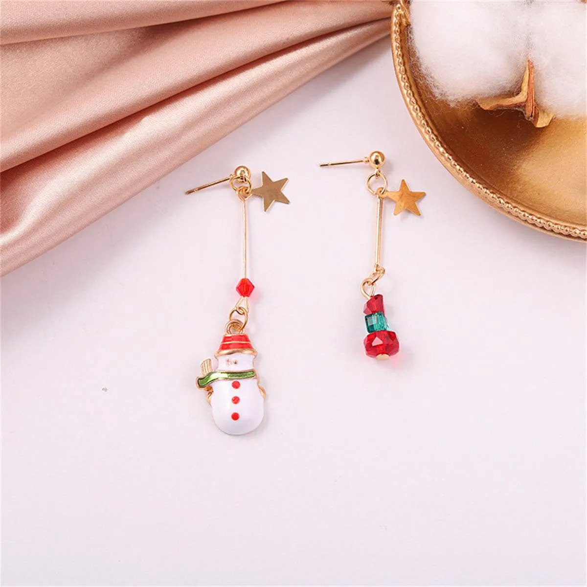 Red Enamel & Goldtone Star & Snowman Mismatched Drop Earrings sold by Zulily product image thumbnail 2