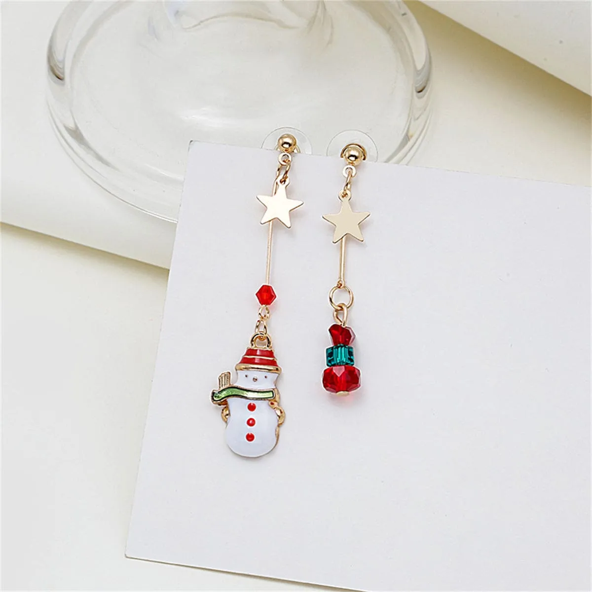 Red Enamel & Goldtone Star & Snowman Mismatched Drop Earrings sold by Zulily product image thumbnail 3