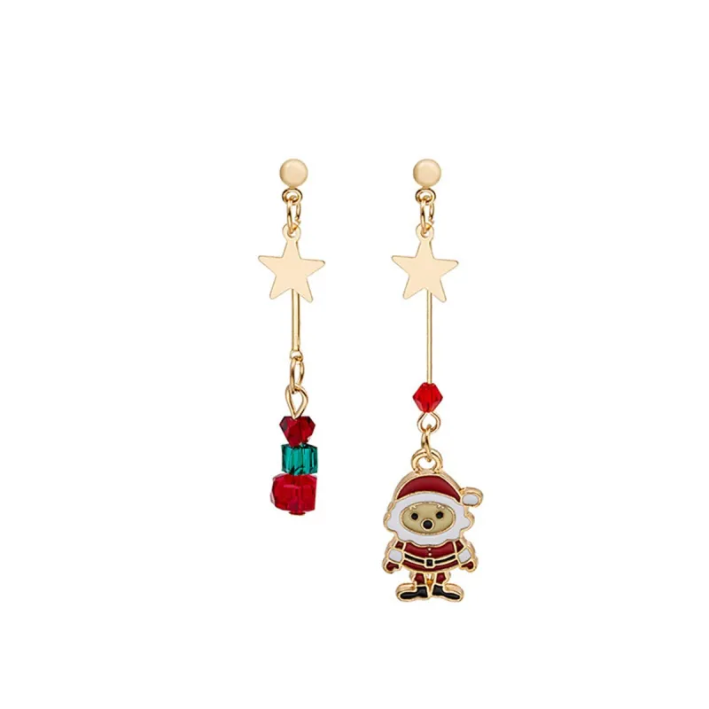 Red Enamel & Goldtone Star & Santa Mismatched Drop Earrings made by Zulily