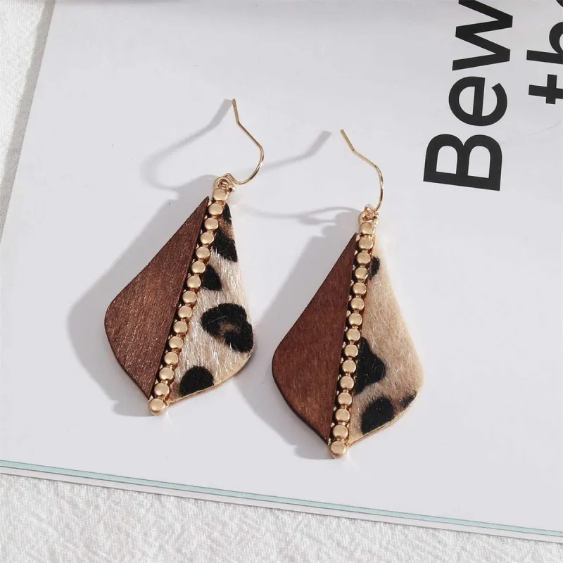 Light Coffee Wood & Goldtone Leopard-Print Drop Earrings made by Zulily