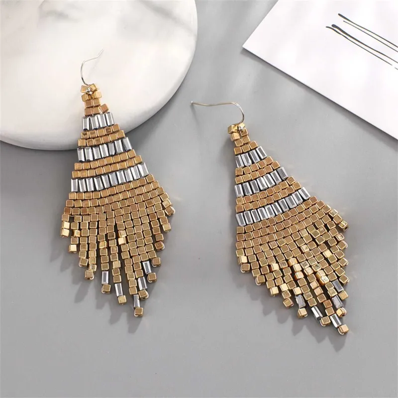 Silver & Goldtone Rhombus Tassel Drop Earrings made by Zulily