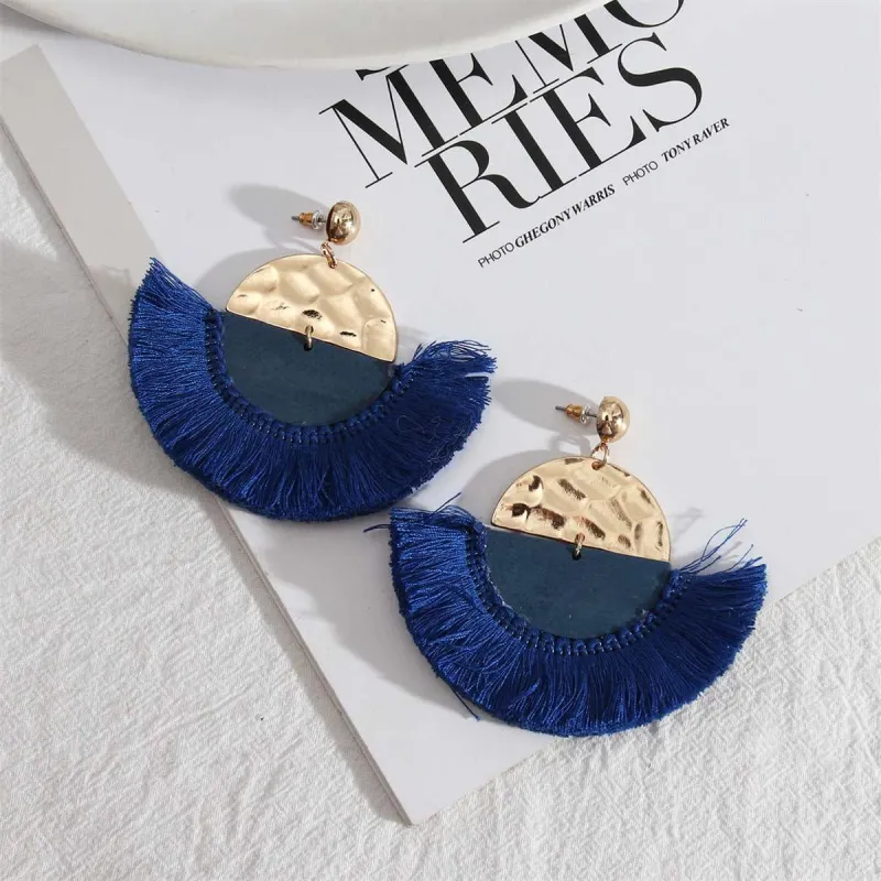 Blue Polyster & Wood Goldtone Fan Drop Earrings made by Zulily