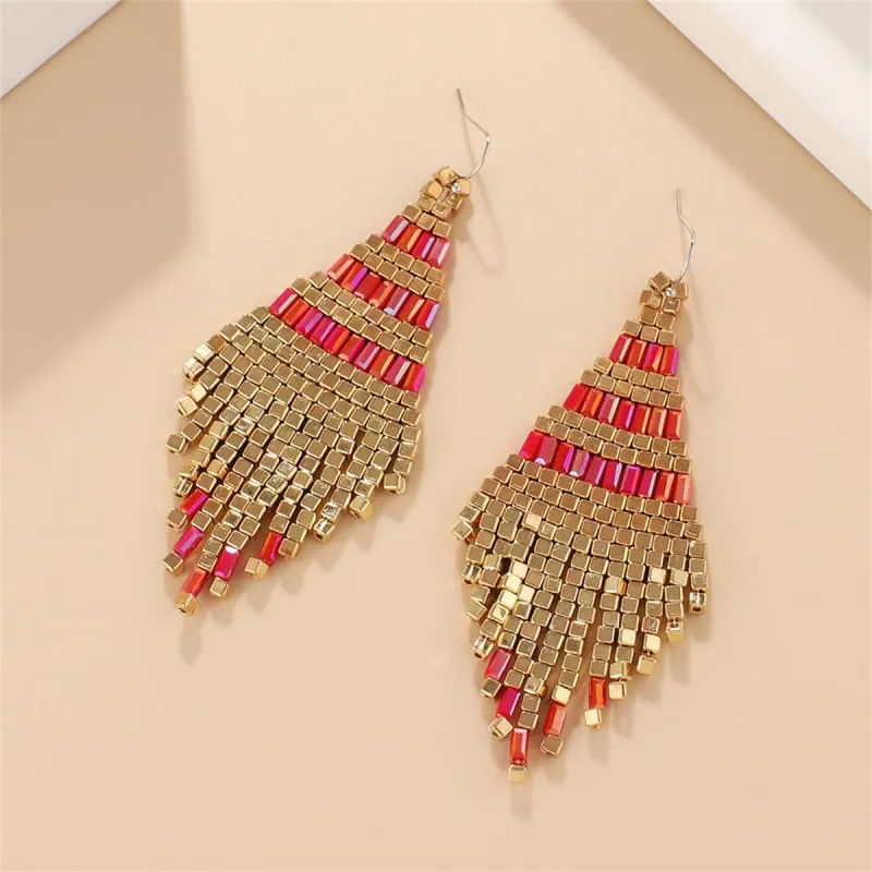 Red & Goldtone Rhombus Tassel Drop Earrings made by Zulily