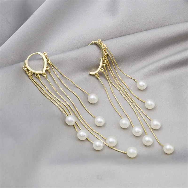 Pearl & Goldtone Tassel Huggie Earrings made by Zulily