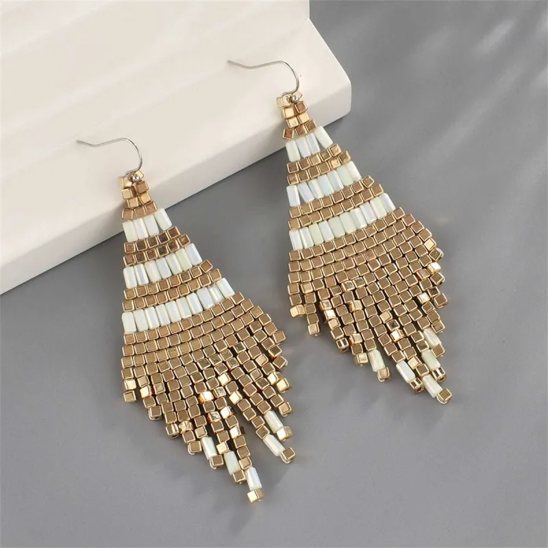White & Goldtone Rhombus Tassel Drop Earrings made by Zulily