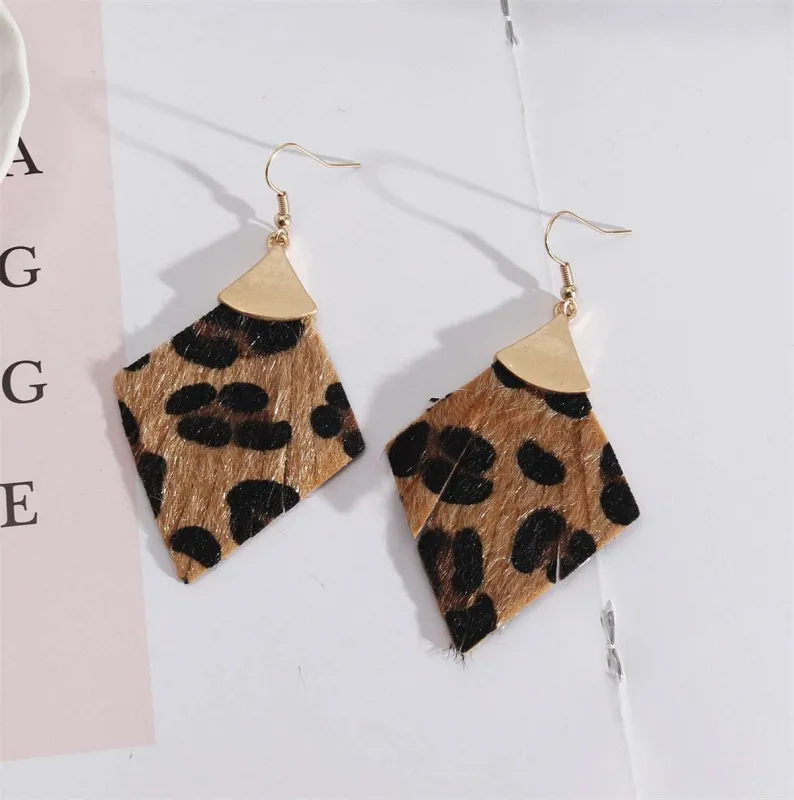 Brown Polyurethane & Goldtone Leopard-Print Rhombus Drop Earrings made by Zulily